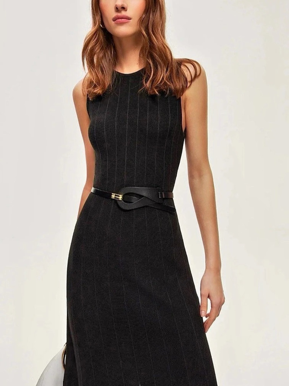 Commense Semi-Sheer Mesh Flared Dress Without Belt Black Maxi Size XL